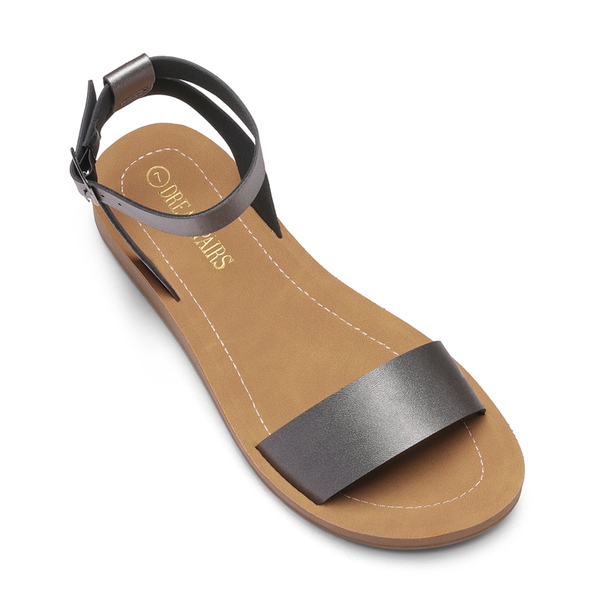 Ankle Strap Flat Buckle Sandals - PEWTER PU - 3